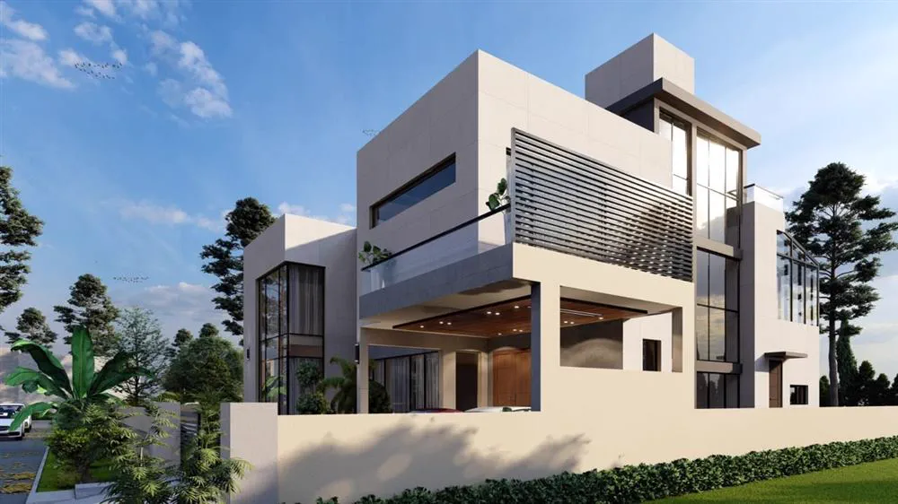 Modern Lahore house design with deep shading, recessed windows and louvres to reduce summer heat