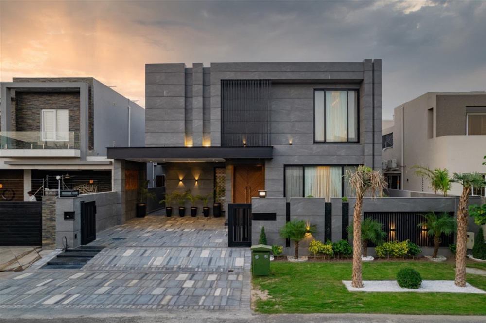 Completed modern stone-clad residence by Planet Builders & Interiors
